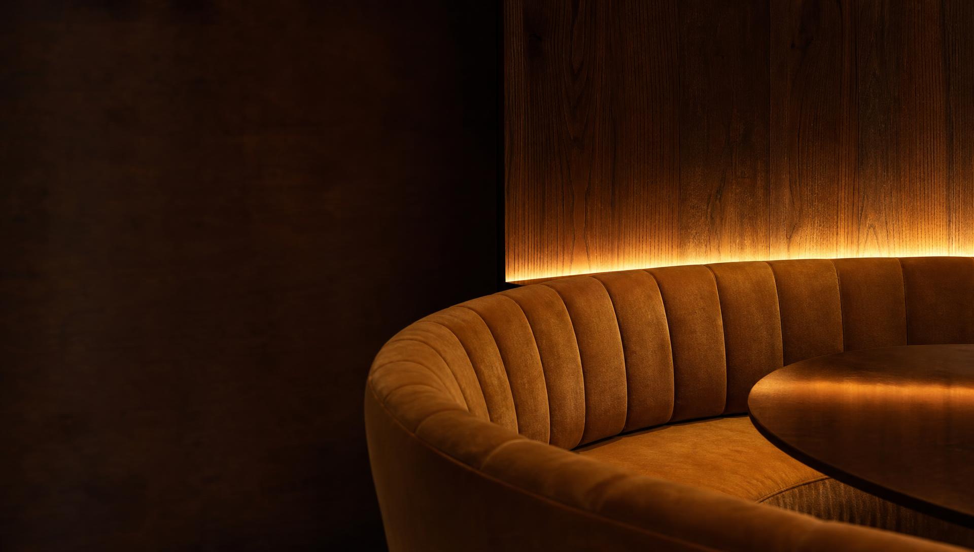 Boutique hotel lounge with warm lighting